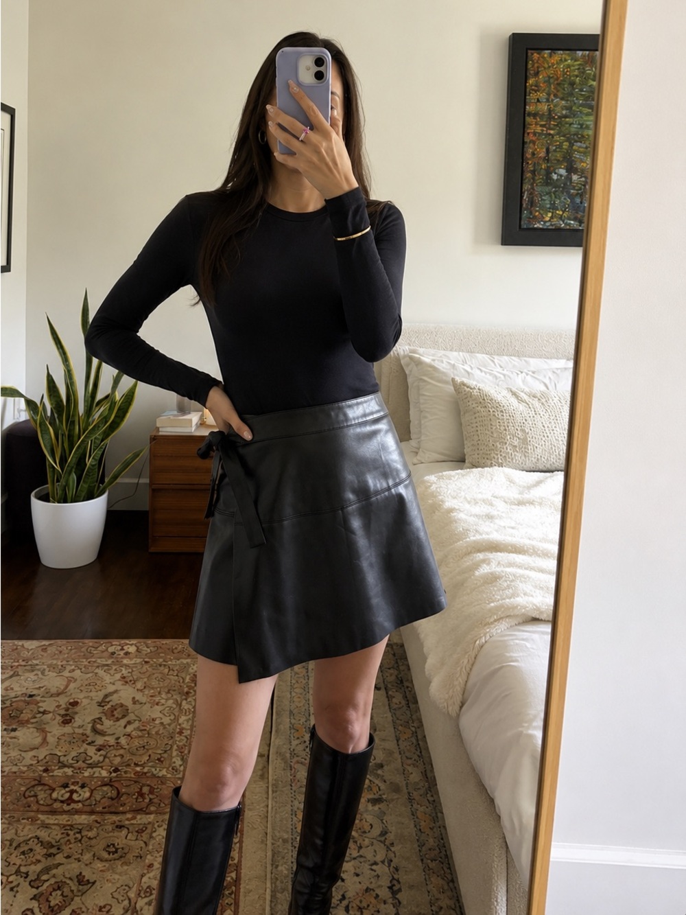 La Classe Couture Black Faux Leather Wrap Mini Skirt with Waist Tie | XS | NWT